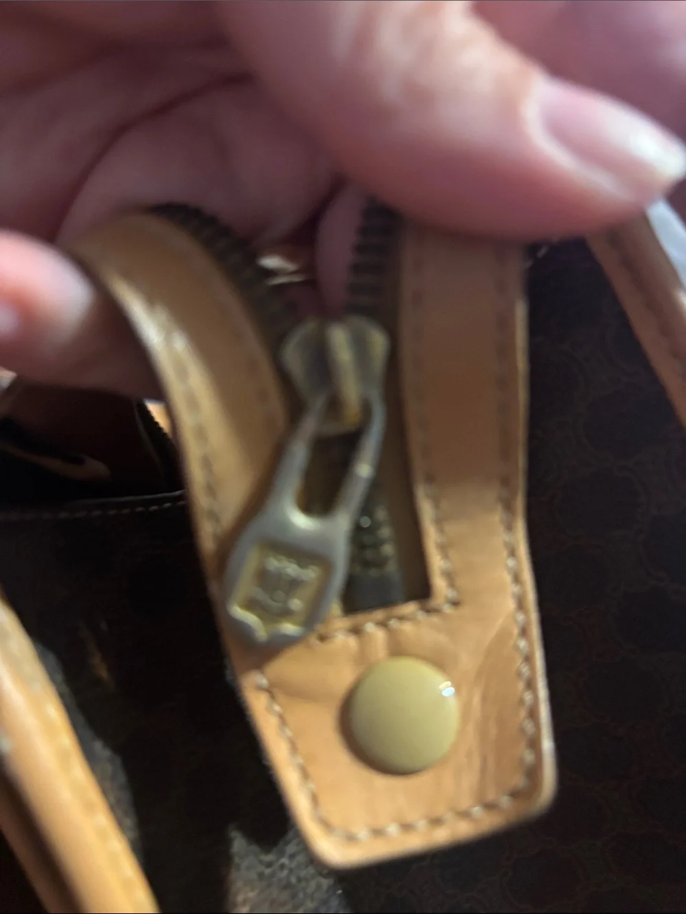 Celine vintage Brown Canvas Laptop Shoulder Bag with Tan Leather Trim